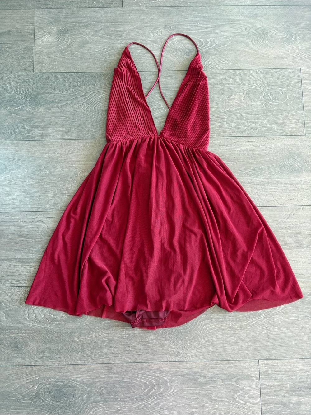 Tobi Berry Red Plunge Strappy Mini Dress